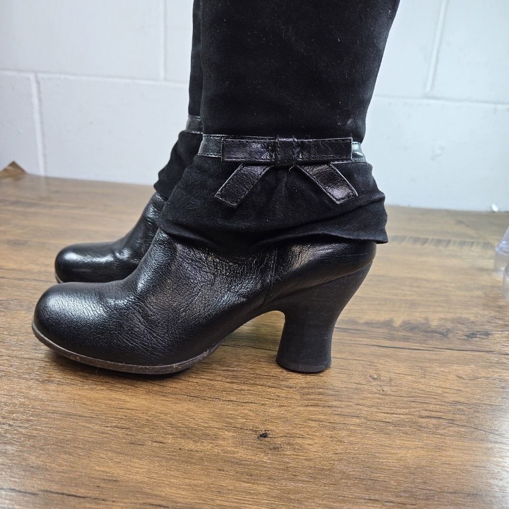 Naya Anthropologie Juniper Black Leather Suede Romantic Victorian Tall Boots - Picture 10 of 12